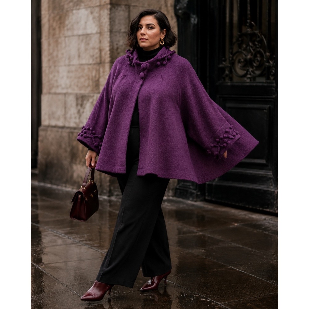 For Cynthia 2X Purple 100% Wool Coatigan Boho Lagenlook Wearable Art